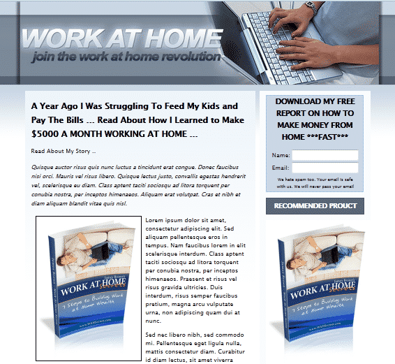 Work At Home Landing Page Template