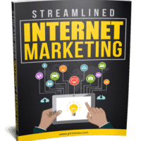 Book cover for 'Streamlined Internet Marketing' with graphic icons.
