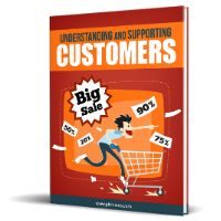 Book cover: 'Understanding and Supporting Customers' with sale graphics.