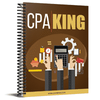 CPA King book cover with calculators and financial icons.