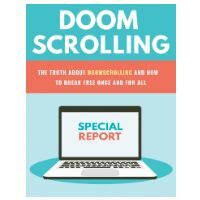 Report cover on doomscrolling with laptop graphic.
