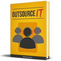 Outsource IT book cover with three illustrated figures.