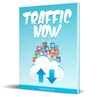 Traffic Now" eBook cover with social media icons.