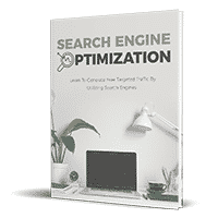 Book cover on Search Engine Optimization with laptop and plant.