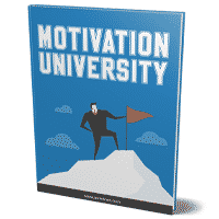 Motivation University book cover with man on mountain peak.