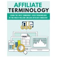 Book cover for 'Affiliate Terminology' with icons and graphics.