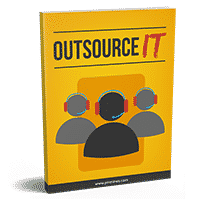 Outsource IT book cover with three abstract faces.