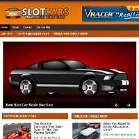 Black slot car on virtual racing track website.