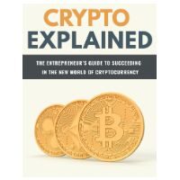 Book cover titled 'Crypto Explained' with Bitcoin coins.