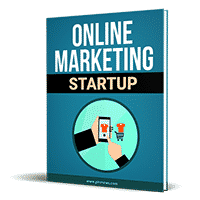 Online Marketing Startup book cover with icons.