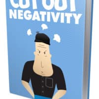 Book cover titled "Cut Out Negativity" with cartoon man.