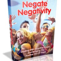 Book cover: "Negate Negativity," joyful people celebrating positivity.
