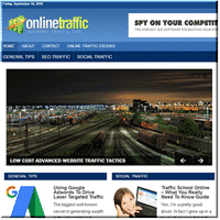 Website traffic services homepage with city night view.