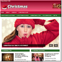 Woman in red blowing snow, Christmas website homepage.