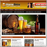 Home brewing website homepage featuring beer and equipment.