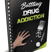 Battling Drug Addiction" book cover with hand and drugs.