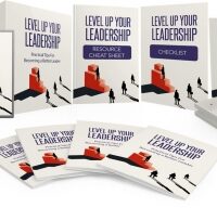 Collection of "Level Up Your Leadership" books and guides.