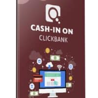 E-book cover titled 'Cash-In on ClickBank' with icons.