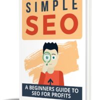 Book cover titled 'Simple SEO' with cartoon man and magnifying glass.
