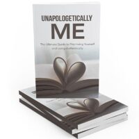 Stack of 'Unapologetically Me' self-help books with heart-shaped pages.