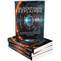 Stack of "Blockchain Explained" books with digital cover design.