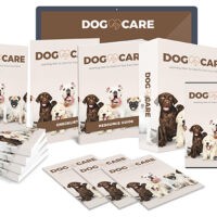 Dog Care educational book series and digital resources display.