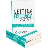 Book titled "Setting Freedom Goals," stacked copies visible.