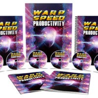 Various "Warp Speed Productivity" books and CDs displayed.