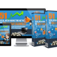 Social media marketing eBook covers on various digital devices.