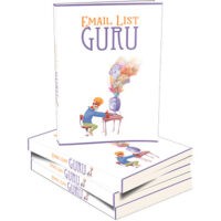 Stack of 'Email List Guru' books with colorful cover art.