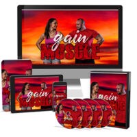 Fitness program 'Gain Muscle' displayed on multiple digital devices.