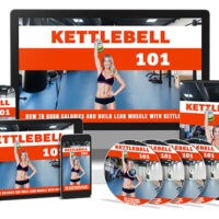 Kettlebell 101 course advertisement on various digital devices.