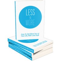 Less is More" book on minimalism, stacked copies.