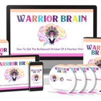 Warrior Brain" digital course displayed across multiple devices.