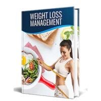 Weight Loss Management book cover with healthy food and woman.