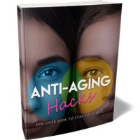 Book cover for "Anti-Aging Hacks" with colorful faces.
