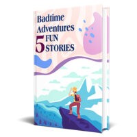Children's storybook cover with character exploring mountains.