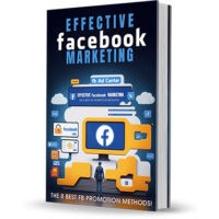 Book cover titled 'Effective Facebook Marketing' with icons.