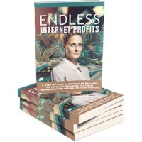 Endless Internet Profits" book cover with woman and digital coins.