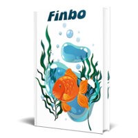 Finbo book cover featuring vibrant orange fish and seaweed.