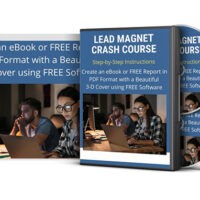 Ebook and report creation course advertisement with 3D cover.