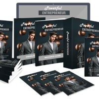Entrepreneur book set with business tools and male model.