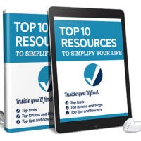 Book and tablet displaying "Top 10 Resources to Simplify Your Life