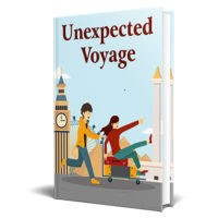 Book cover for 'Unexpected Voyage' featuring playful travel scene