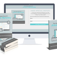 Digital marketing content on multiple devices showing article marketing report.