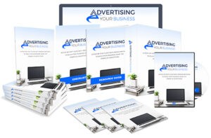 Business advertising materials displayed on various electronic devices
