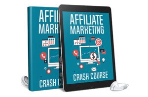 E-book and tablet showing Affiliate Marketing Crash Course.