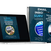 Laptop and books featuring email learning guides.