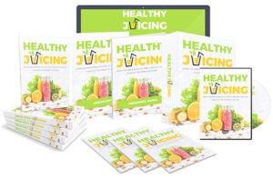 Juicing books and guides with fruits and vegetables theme.