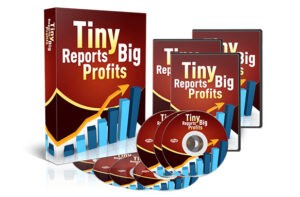 Tiny Reports Big Profits product packaging with books and CDs.